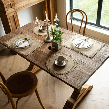 Qfdian Round Burlap Placemats Set of 4 Jute Rustic Place Mats for Dining Party Tables Heat Resistant Natural Farmhouse Table Mats Decor